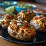 A delicious plate of Whole30 Slow Cooker Salsa Chicken Stuffed Potatoes + More Slow Cooker Recipes