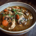 A delicious plate of Comforting Rotisserie Chicken and Mushroom Soup