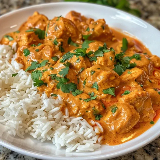 The Rich Butter Chicken That Wraps You in Warmth Close-up view of a bowl of Butter Chicken with creamy sauce and chicken pieces.