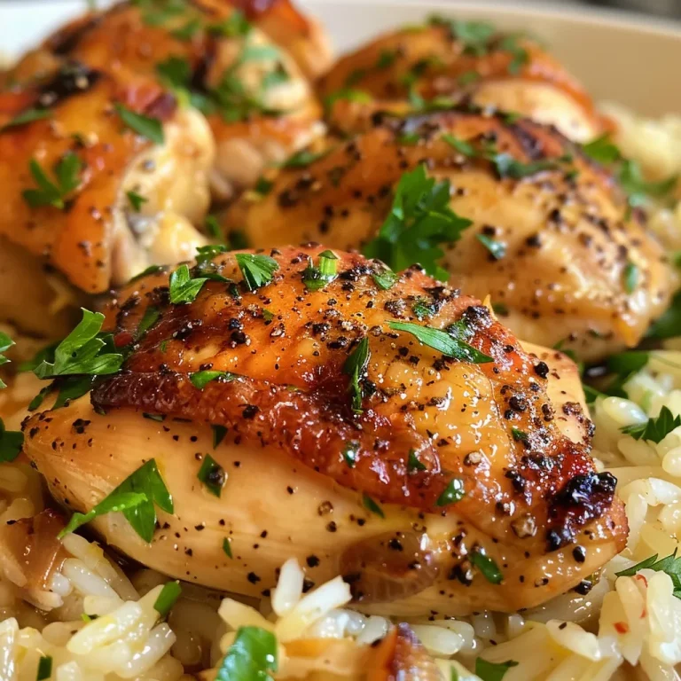 Juicy chicken thighs served over a bed of fluffy rice.