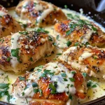 Juicy Creamy Garlic Parmesan Chicken Breast with a golden-brown crust.