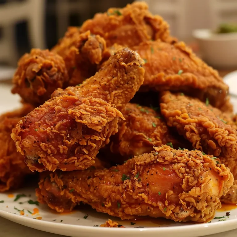 Grandma’s 3-Step Secret to Perfectly Crispy Southern Fried Chicken Close-up of crispy fried chicken pieces on a plate, showcasing golden-brown skin.