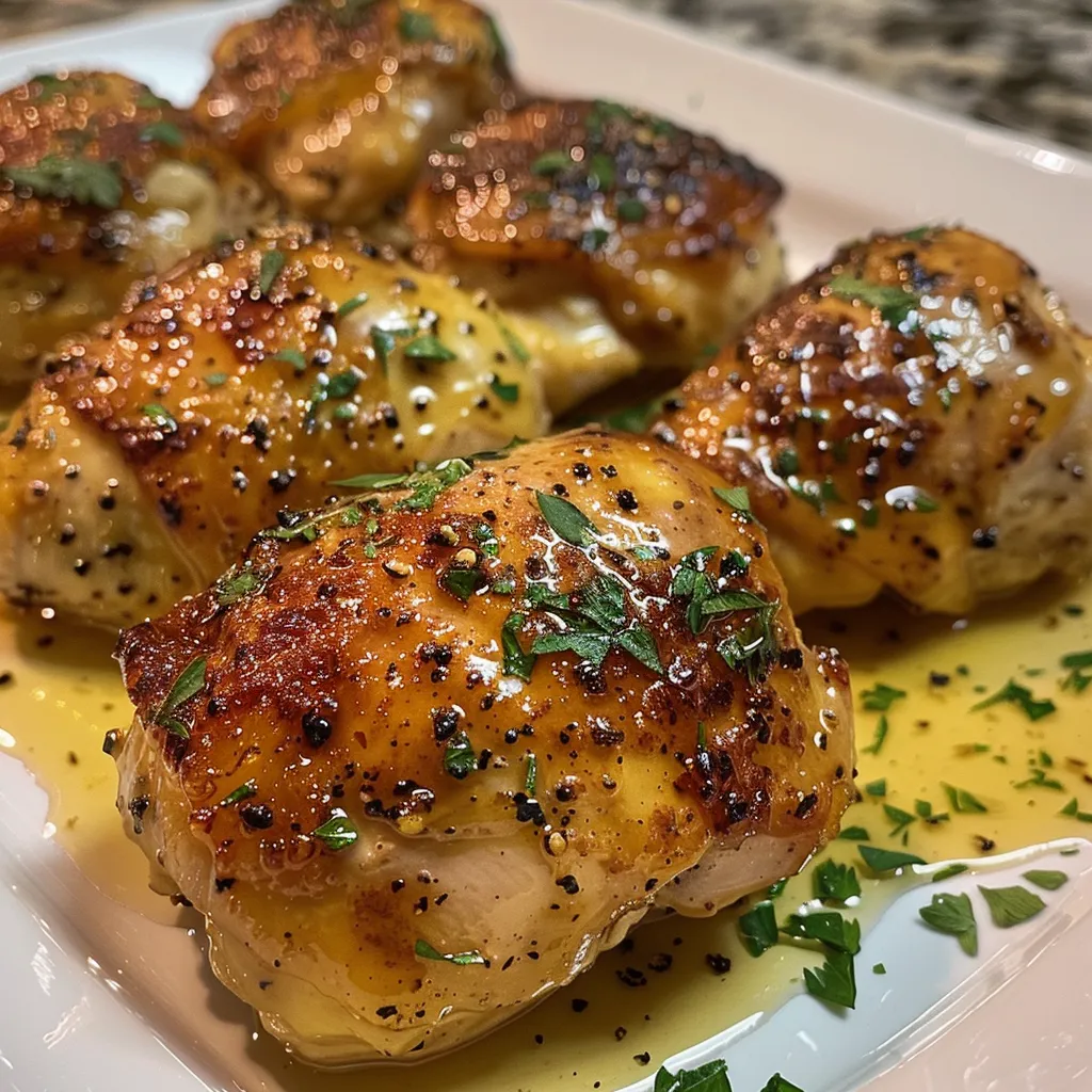 Side view of tender chicken pieces coated in honey mustard sauce.