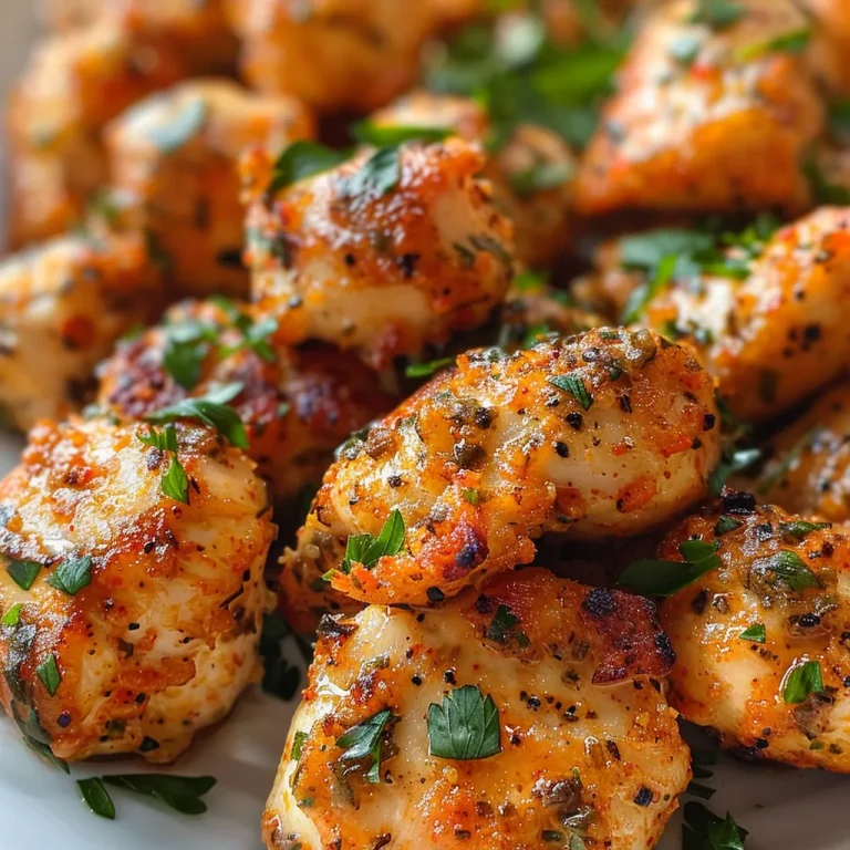 The 15-Minute Garlic Butter Chicken Bites That Make Weeknight Dinners a Breeze Close-up of juicy garlic butter chicken bites on a plate, glistening with sauce.