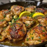 Close-up view of juicy Garlic Butter Chicken with a golden-brown crust.