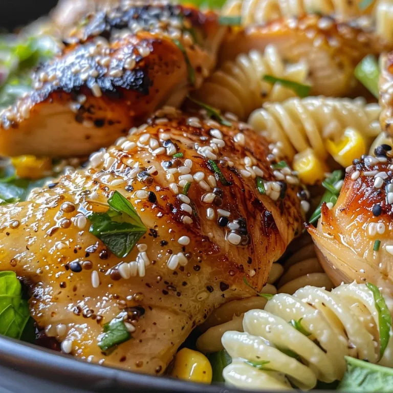 A close-up view of a colorful pasta salad featuring street corn, surrounded by vibrant vegetables.