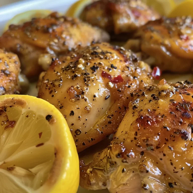 Juicy honey lemon pepper chicken thighs with a golden-brown glaze.