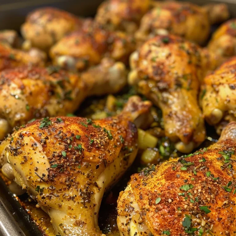 Close-up of a juicy oven-baked chicken breast with golden-brown seasoning.