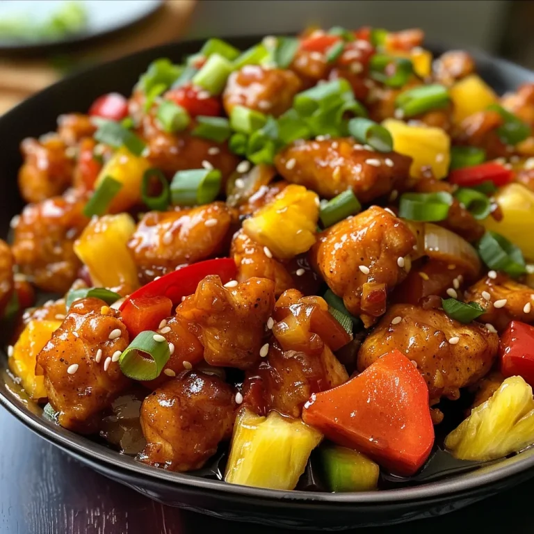 Sweet and Sour Chicken: A Flavorful Twist on a Family Favorite Close-up view of juicy Sweet and Sour Chicken featuring colorful bell peppers and pineapple chunks.