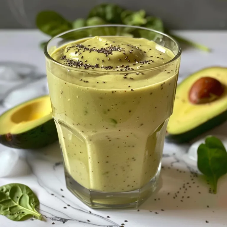 A close-up view of a creamy green avocado smoothie in a glass, garnished with a slice of lime.