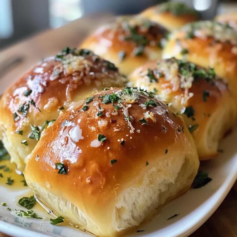 Warm Garlic Butter Rolls That Bring the Family Together A close-up view of golden-brown garlic butter dinner rolls stacked on a plate.