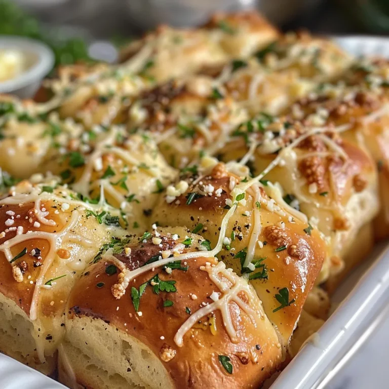Close-up of a cluster of golden-brown Garlic Parmesan Pull-Apart Rolls.