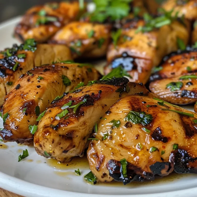 Close-up of grilled chicken marinated with herbs and spices.