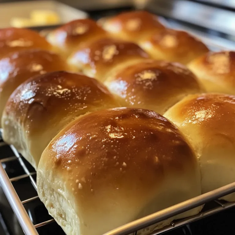 A close-up side view of freshly baked homemade soft dinner rolls.