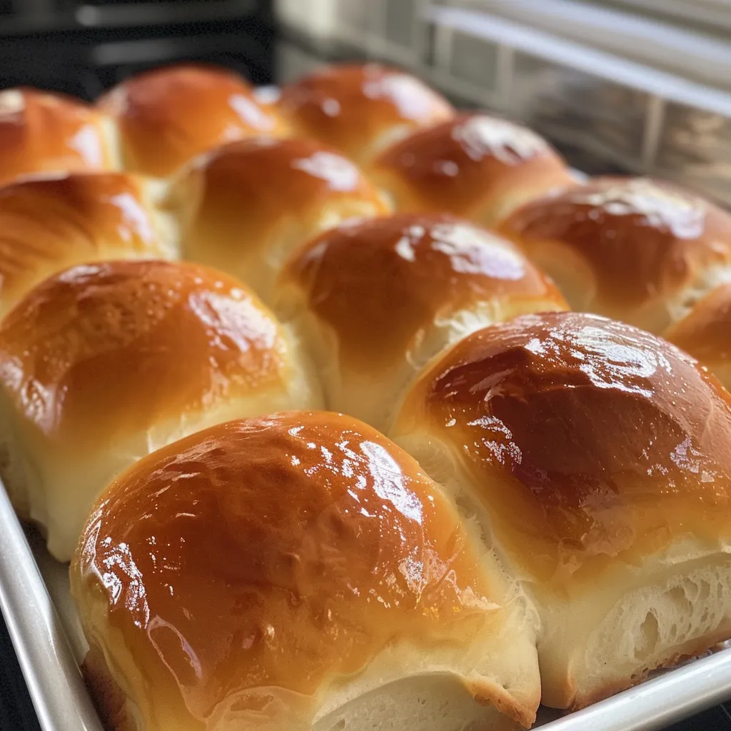 Soft dinner rolls with a golden brown crust and a fluffy interior, displayed on a wooden surface.