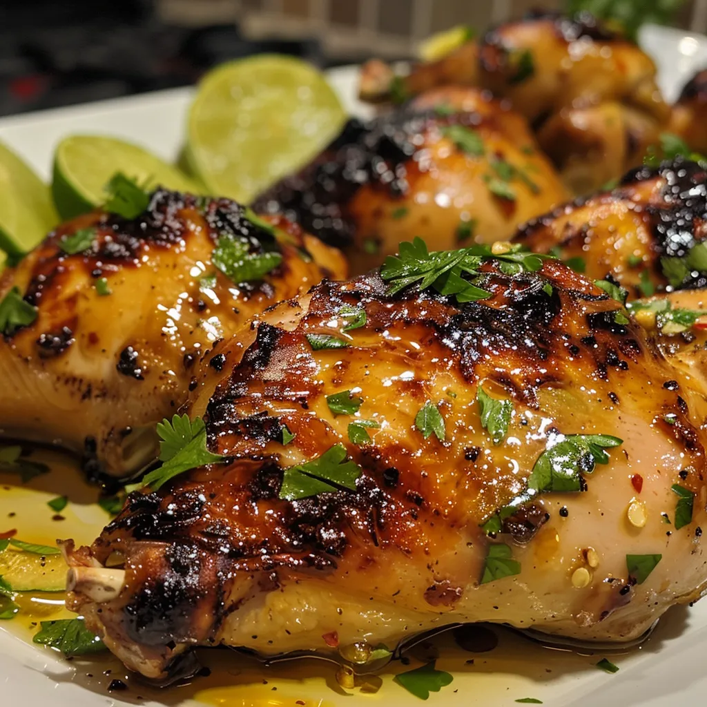 Close-up side view of a perfectly grilled spatchcocked chicken showcasing its golden-brown skin.