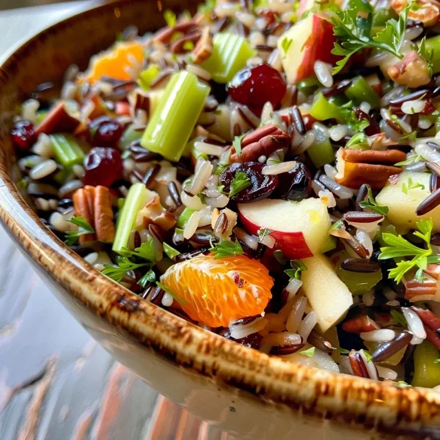 A vibrant salad made with wild rice, topped with diced apples and green onions.