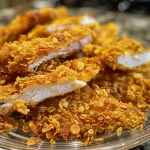Close-up view of crispy Cornflake Chicken with a golden-brown crust.