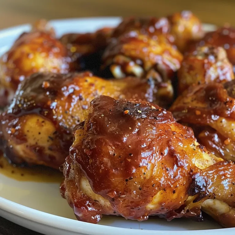 Juicy Crockpot BBQ chicken thighs garnished and served on a plate.