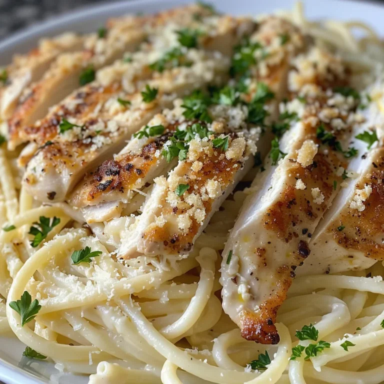 Close-up view of Garlic Parmesan Chicken Spaghetti in a creamy Cajun sauce, garnished with parsley.