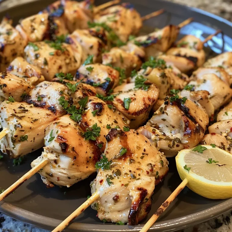 Skewered Memories: Greek Chicken and Lemon Rice for the Soul Juicy Greek chicken skewers on a plate with lemon rice and garnished with parsley.