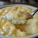 Close-up view of creamy homemade vanilla pudding in a glass bowl.