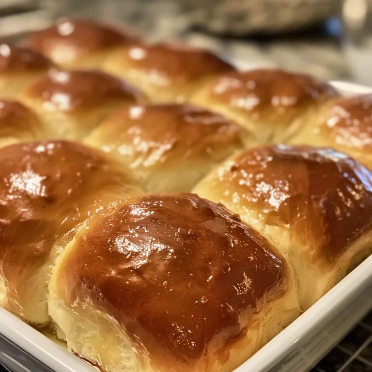 Close-up of fluffy sweet dinner rolls with a golden-brown crust.