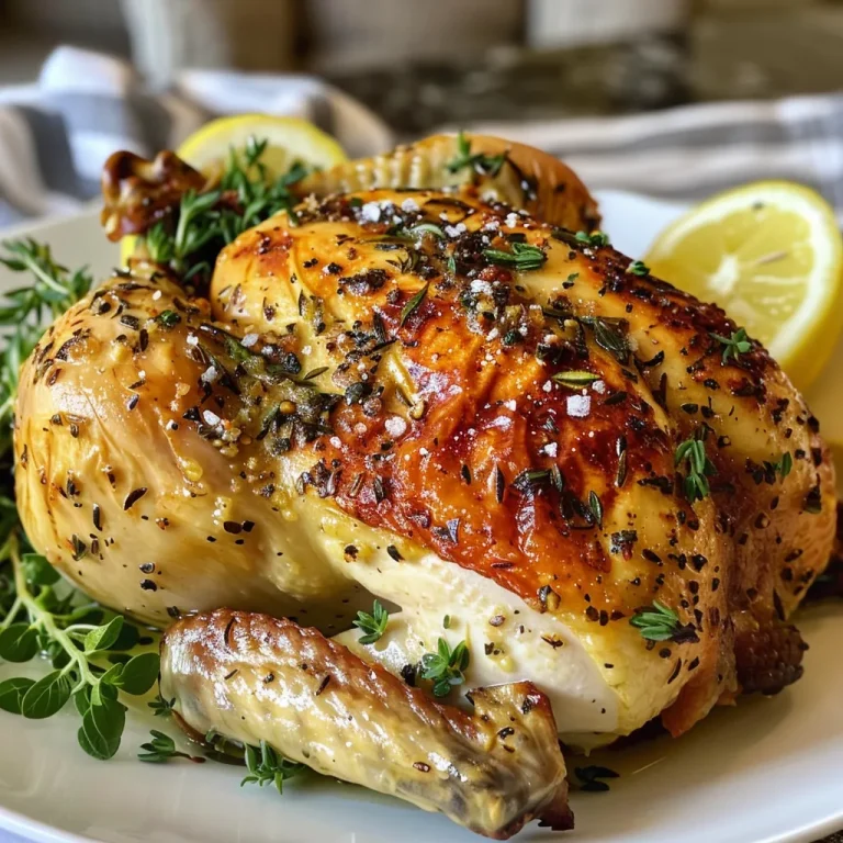 Juicy Lemon Herb Roasted Chicken with golden skin and herbs.