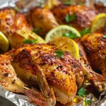 Close-up view of Lemon Paprika Roast Chicken Thighs garnished with parsley.