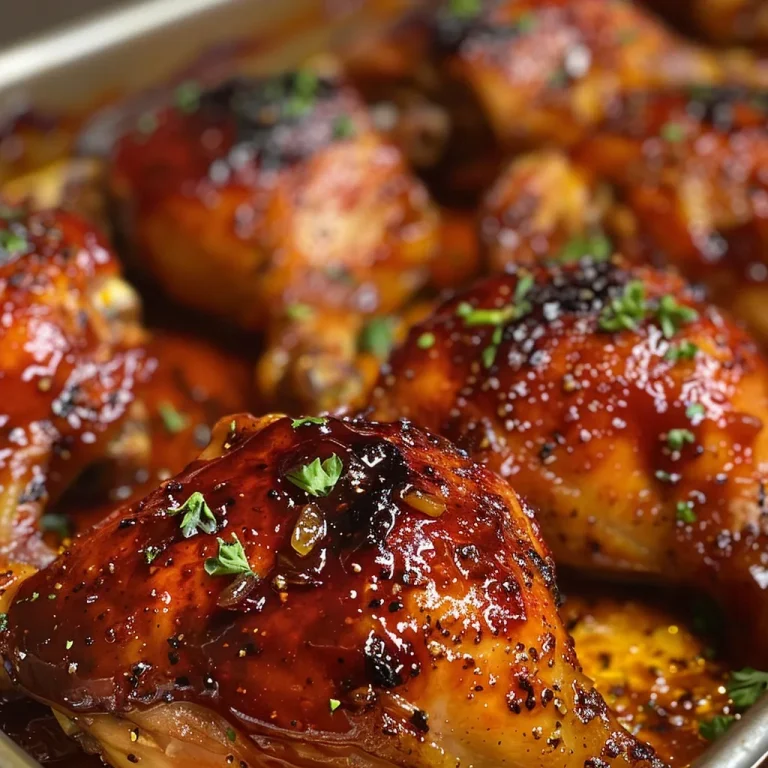Juicy, golden-brown oven-baked BBQ chicken thighs on a plate.