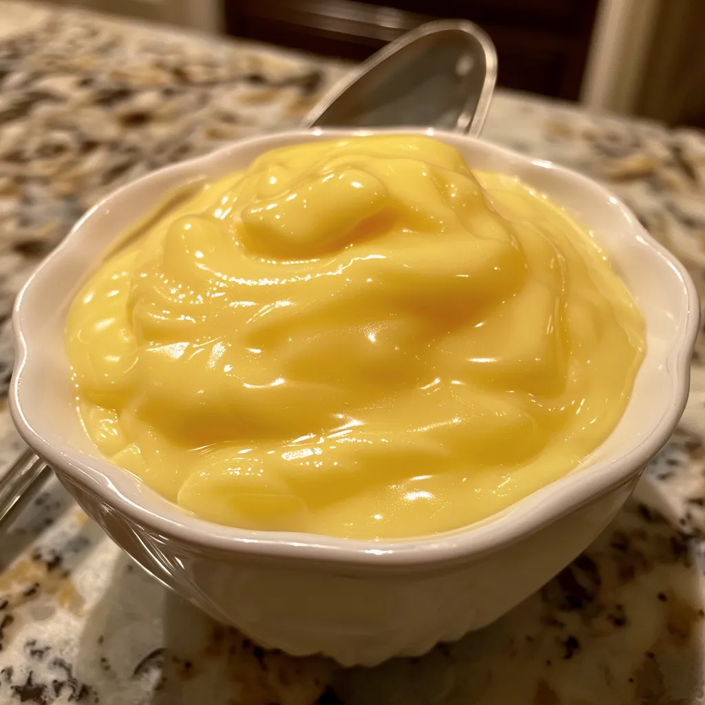 Side view of a delicious vanilla pudding dessert with a smooth texture.