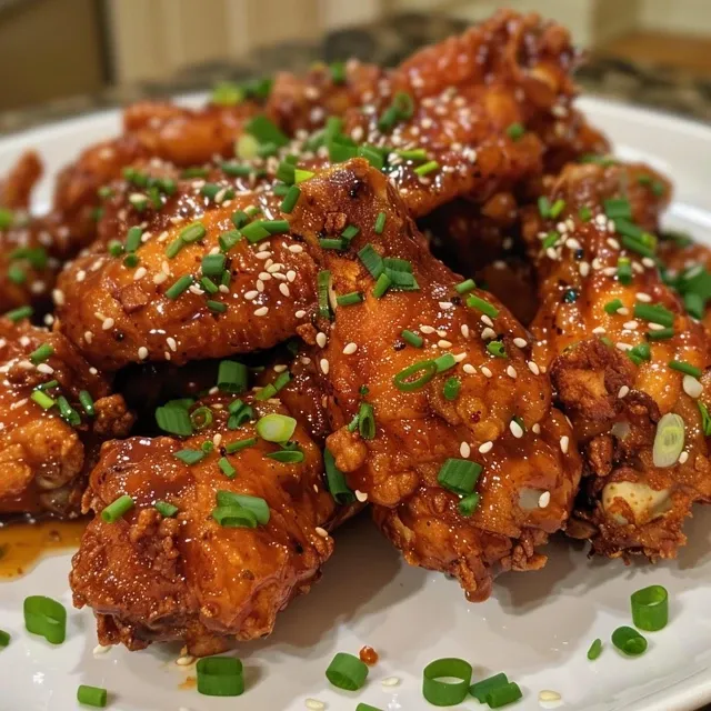 The Irresistible Crunch of Korean Fried Chicken That Brings Everyone to the Table Golden-brown Korean fried chicken wings arranged on a plate.