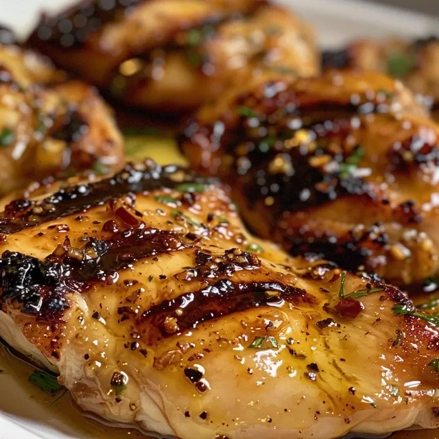 The Honey Mustard Chicken That Makes Every Cookout Special Juicy grilled chicken coated in honey mustard glaze, garnished with herbs.