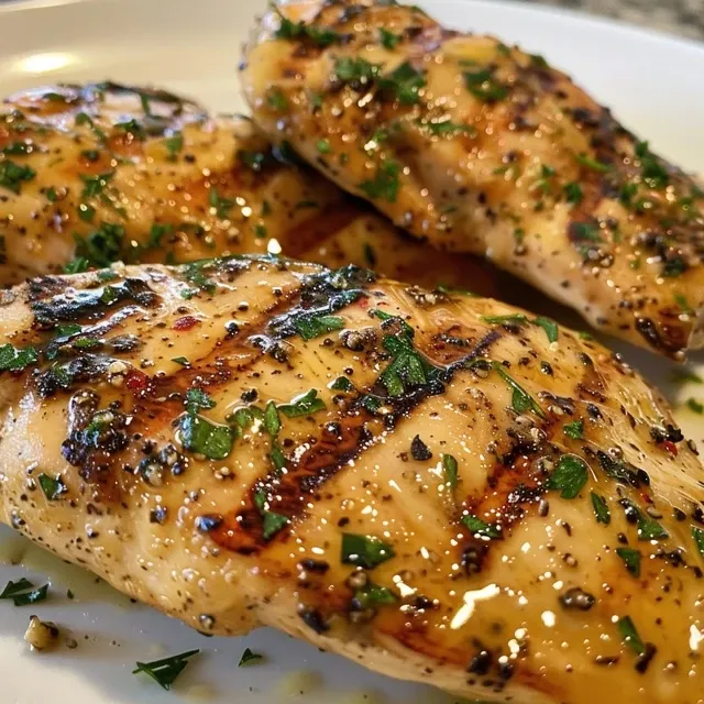Close-up of savory honey mustard chicken with a golden, caramelized surface.