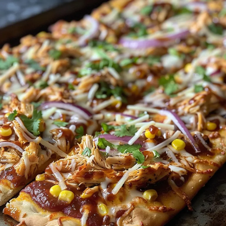 Close-up side view of BBQ Chicken Flatbread Pizza topped with melted cheese and sliced jalapeños.