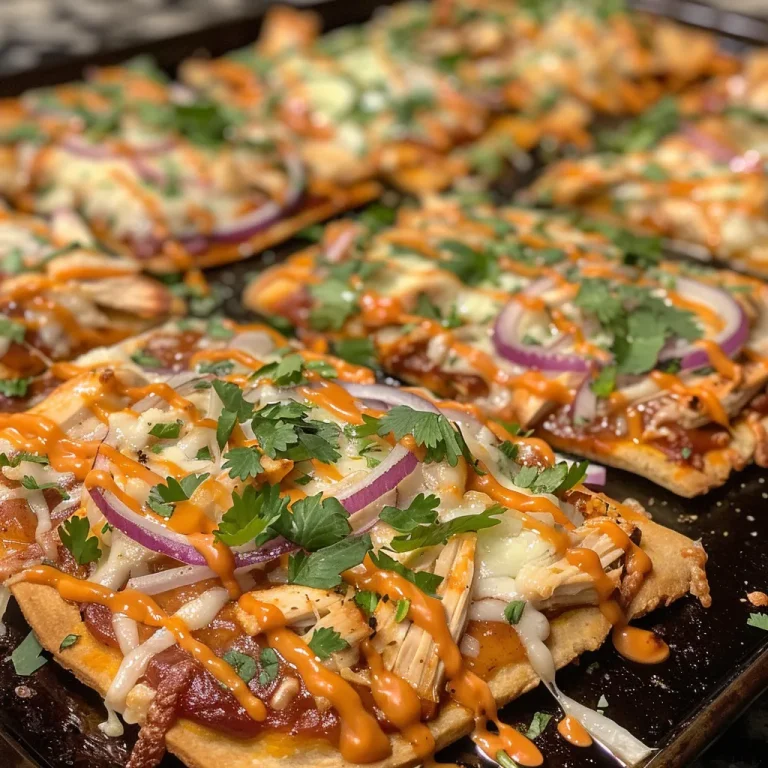 Close-up view of BBQ Chicken Flatbread Pizza with melted cheese and colorful toppings.