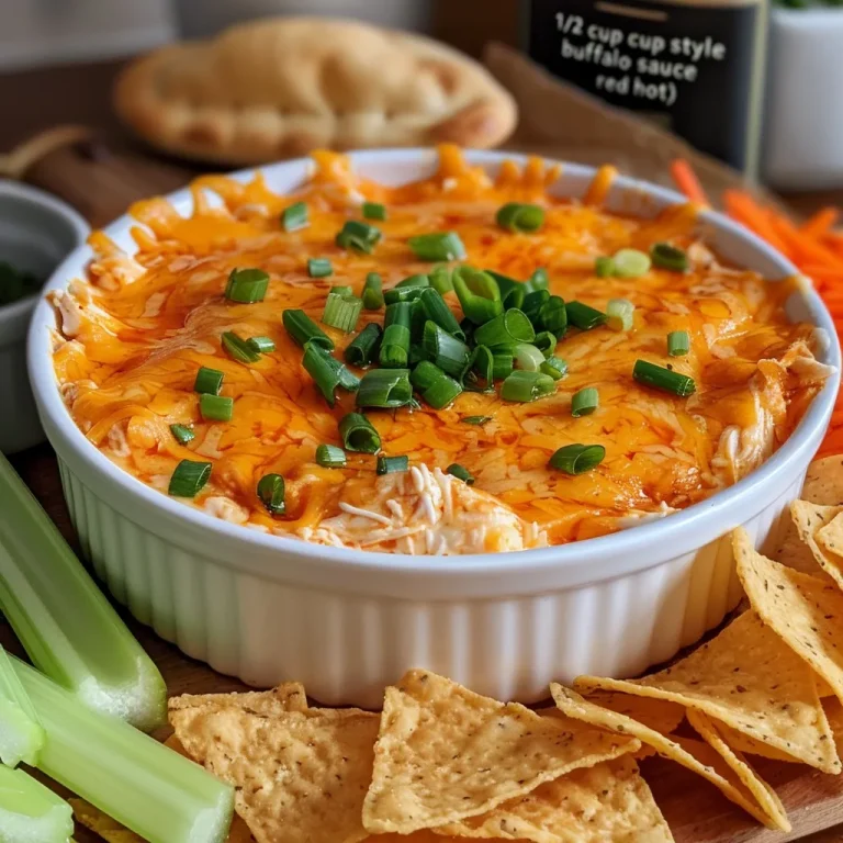 Creamy Buffalo Chicken Dip in a bowl with tortilla chips on the side.