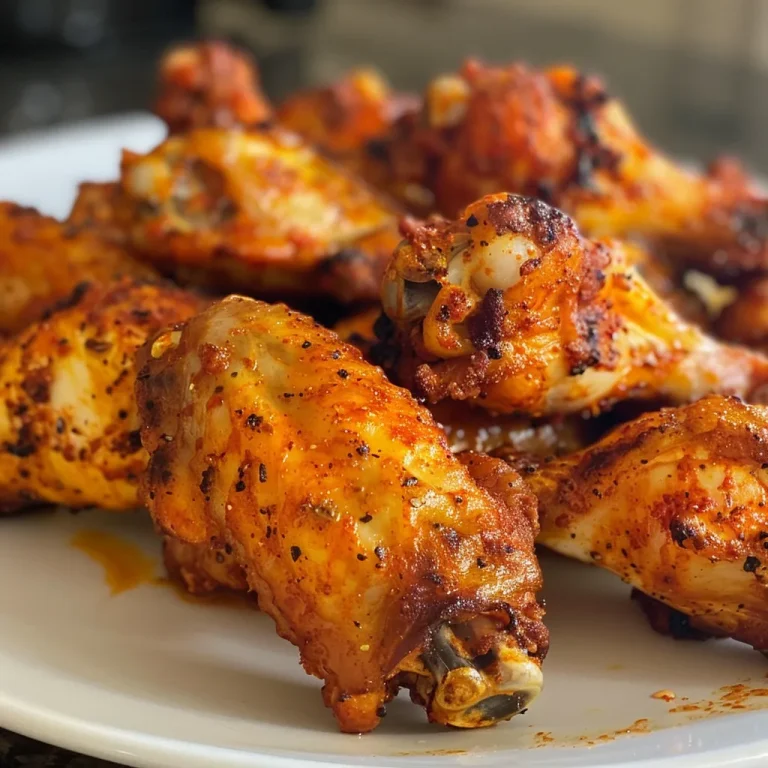 Close-up of crispy air fryer chicken wings with a golden-brown exterior.