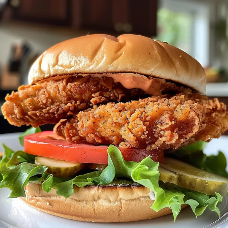 The Crispy Chicken Sandwich That Reminds Us of Backyard Gatherings Close-up view of a crispy chicken sandwich with lettuce, tomato, and pickles.