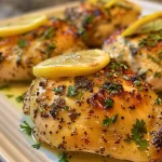 Close up of chicken breasts marinated with lemon and garlic.