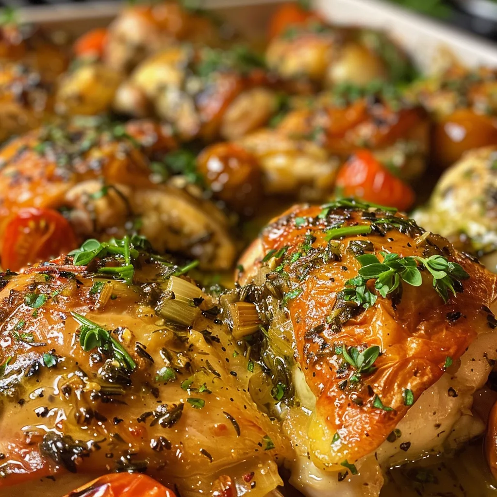 Close-up side view of bone-in chicken thighs infused with garlic and herbs, showcasing delicious seasoning.