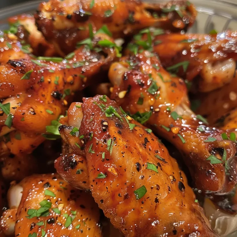 The Sticky Sweet Wings That Bring Everyone Together Close-up of golden-brown honey garlic chicken wings with a glossy glaze.