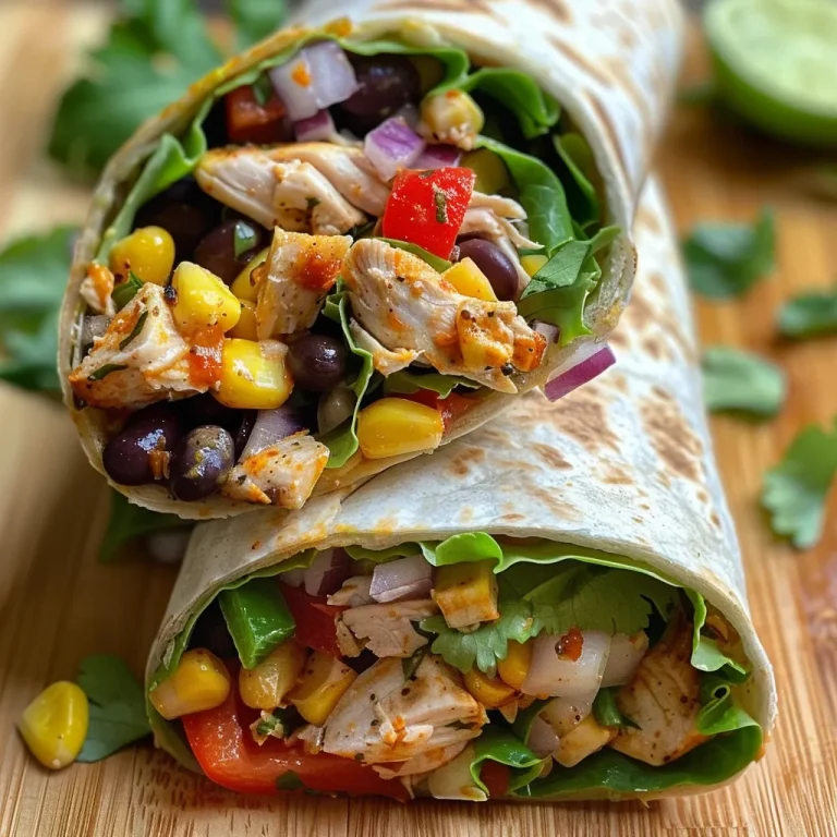 Close-up of a Spicy Southwest Chicken Veggie Wrap, showcasing vibrant colors of vegetables and chicken.