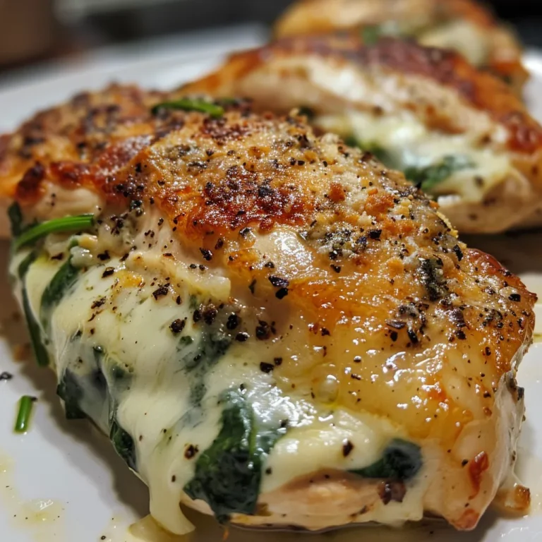 The Comforting Stuffed Chicken Breast That Feels Like a Warm Hug Close-up view of a juicy stuffed chicken breast filled with spinach and cheese.