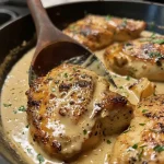 Close-up side view of juicy creamy Cajun chicken garnished with sun-dried tomatoes.