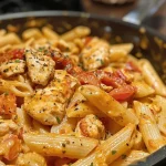 Juicy creamy tomato chicken with a side of fresh basil.