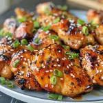 A close-up view of juicy Baked Honey Soy Chicken on a plate, highlighting its golden-brown glaze.