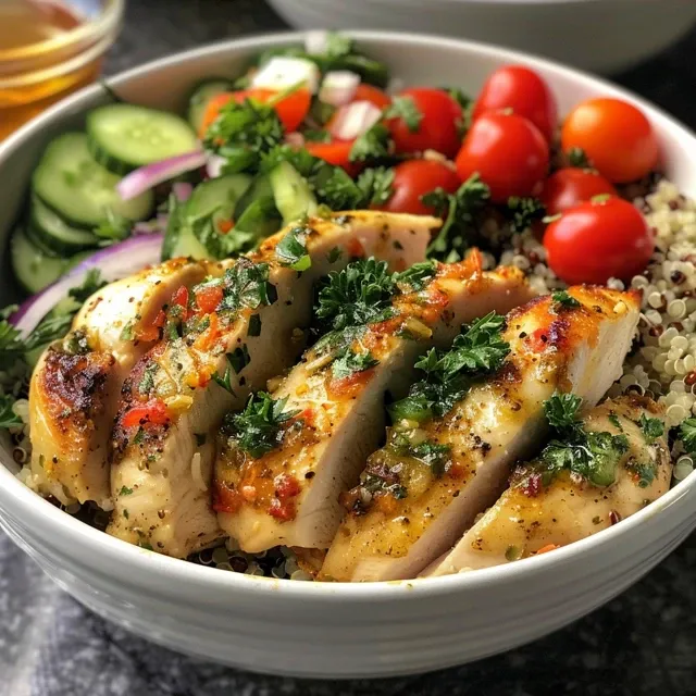 Close-up of mouthwatering lemon chicken with herbs and fluffy couscous on a plate.