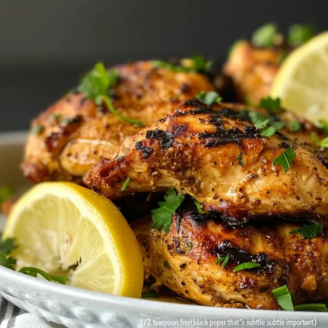 Close-up of grilled chicken with a creamy yogurt marinade, highlighting the juicy texture.