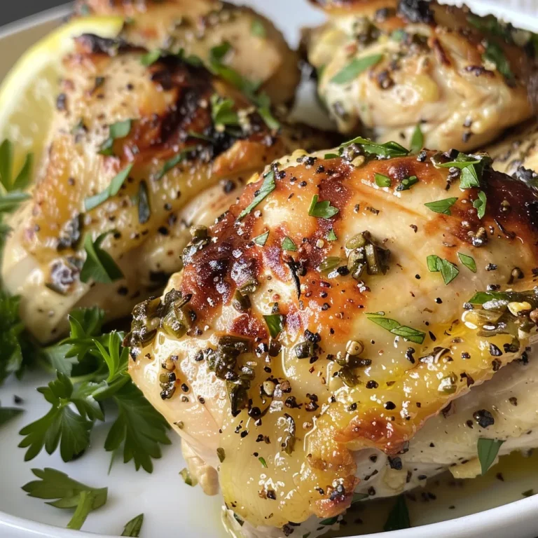 Juicy baked Greek yogurt chicken breasts garnished with fresh parsley.